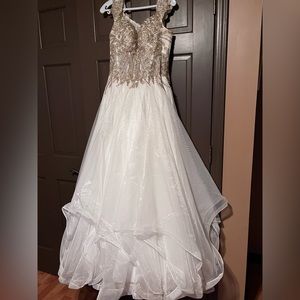 Sherri Hill long prom dress white with gold beading